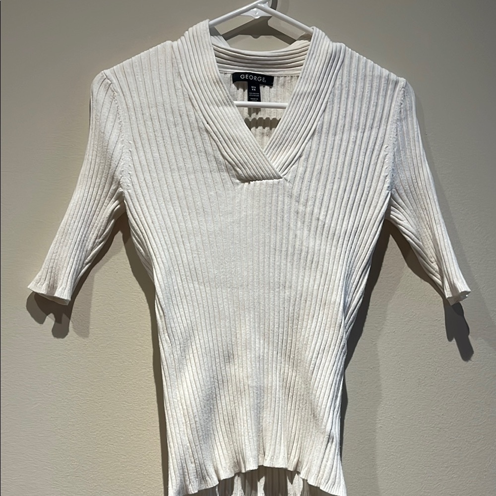 George Cream Ribbed V-Neck Top Siz2 4-6 - Picture 2 of 4